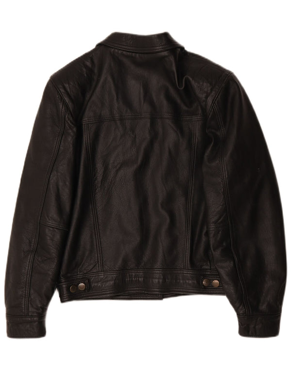 Vintage Damen Übergroße Lederjacke UK 10 Small Schwarz