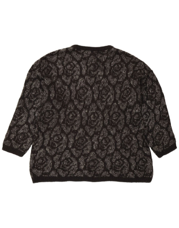 BENETTON Damen-Pullover mit Rundhalsausschnitt, Gr. 18, XL, Schwarz mit Blumenmuster