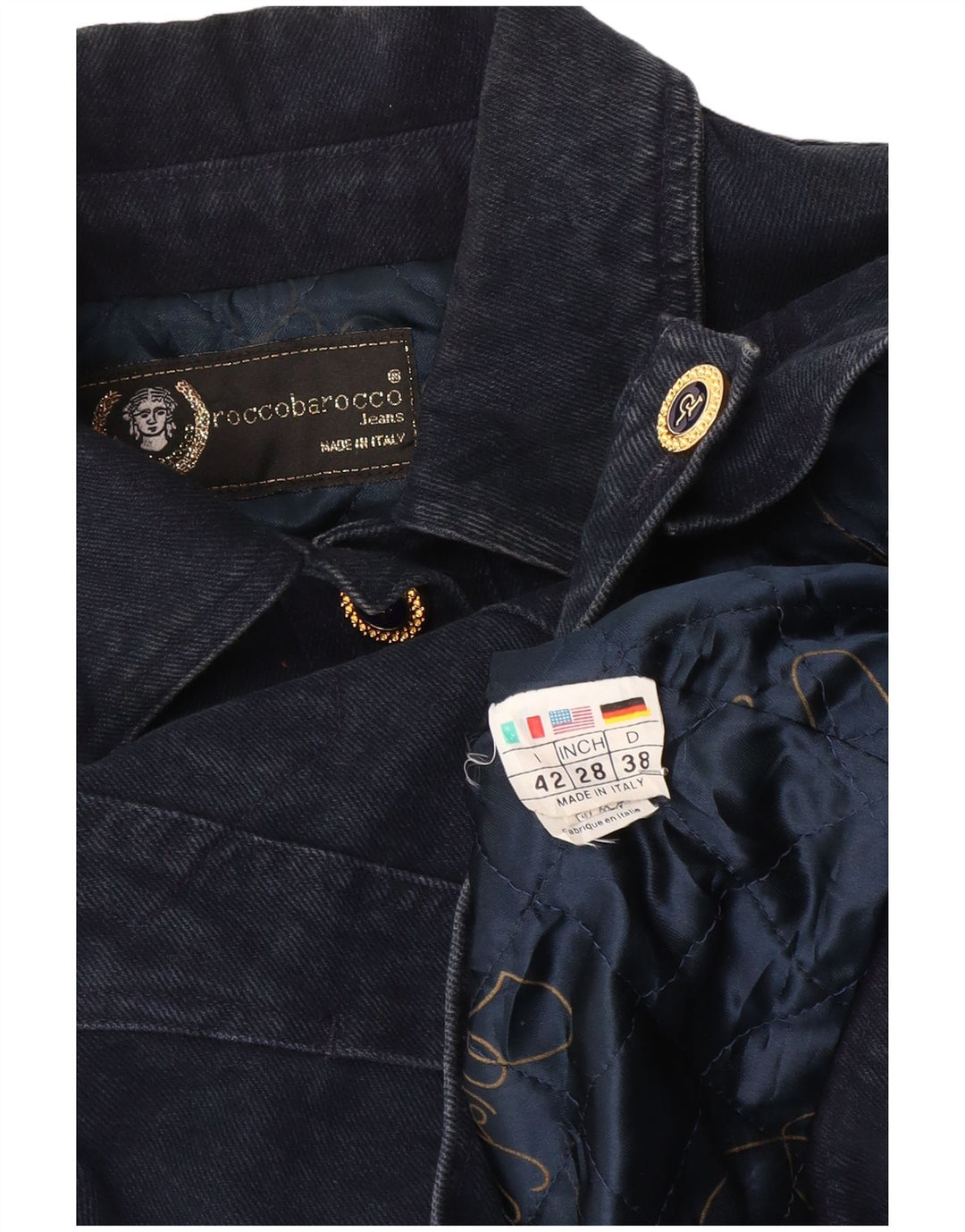 Roccobarocco Damen Jeansjacke IT 42 Mittelmarineblaue Baumwolle