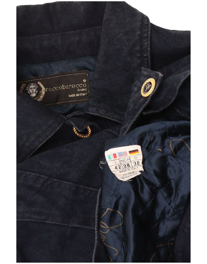Roccobarocco Damen Jeansjacke IT 42 Mittelmarineblaue Baumwolle