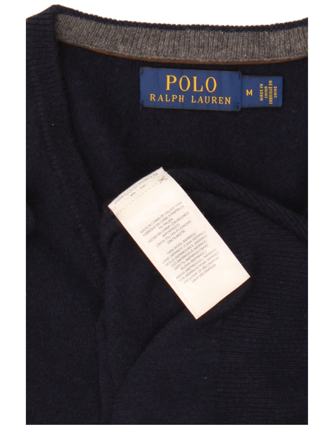 Polo Ralph Lauren Herren-Pullover mit V-Ausschnitt, mittelmarineblaue Wolle