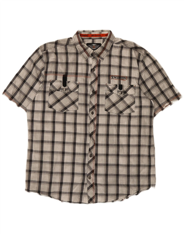 Harley Davidson Herren-Grafik-Kurzarmhemd XL, grau kariert, Baumwolle