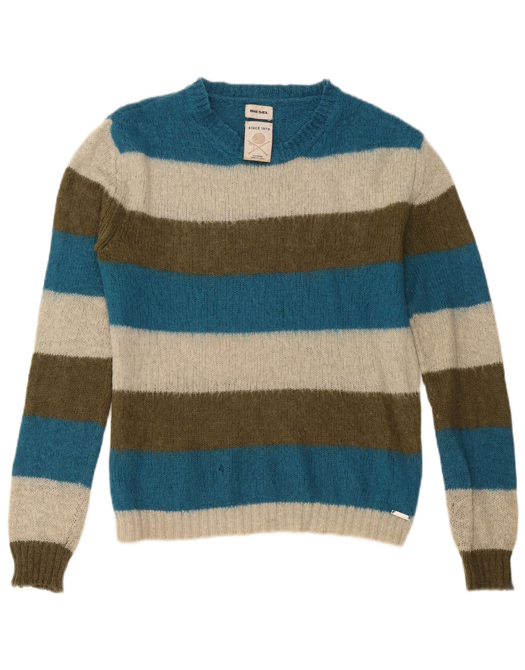 Diesel Herren-Pullover mit U-Boot-Ausschnitt, klein, mehrfarbig, gestreift, Acryl