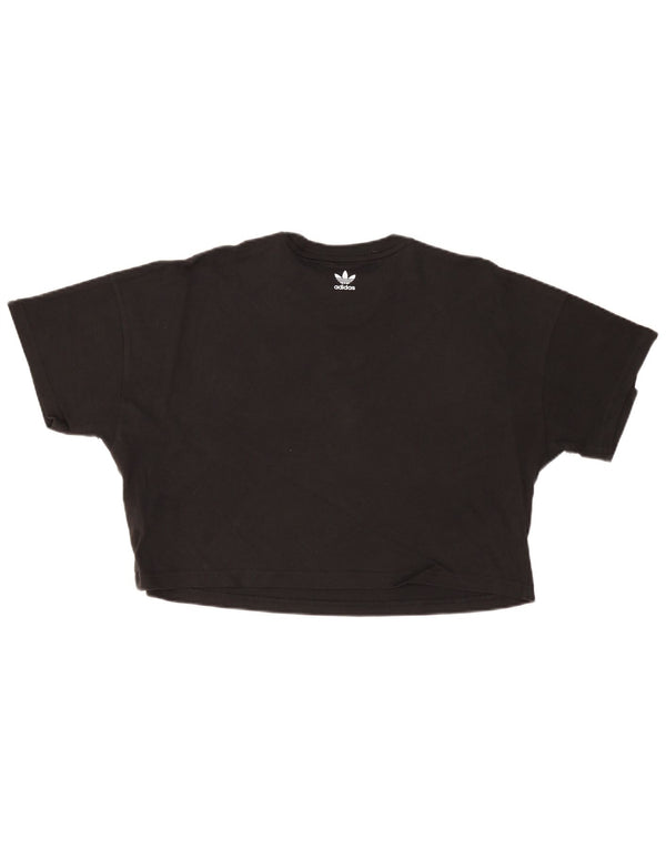 Adidas Damen Oversize Crop Graphic T-Shirt Top UK 12 Medium Schwarz Baumwolle