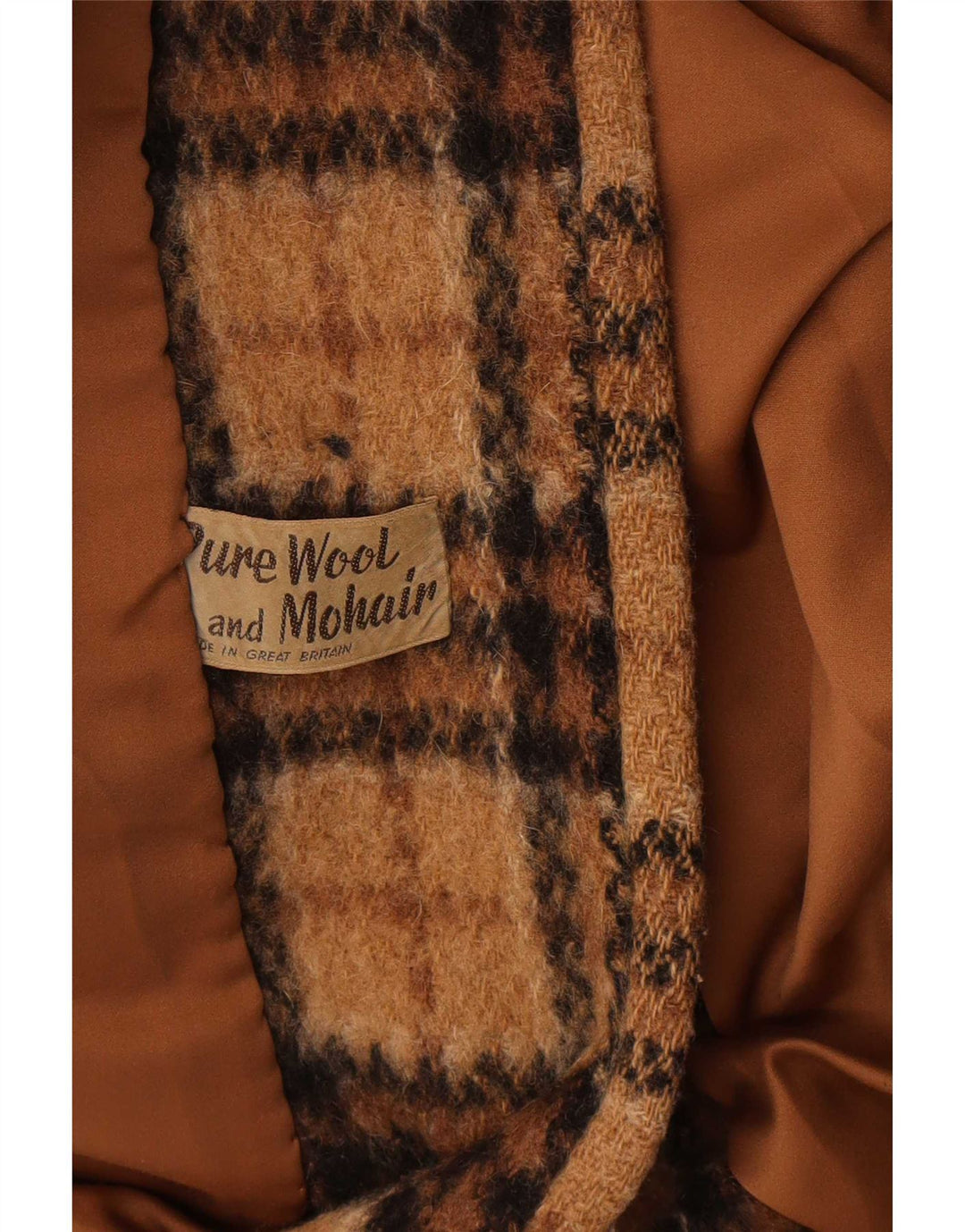 Vintage Damen Mantel UK 14 Mittelbraun karierte Wolle