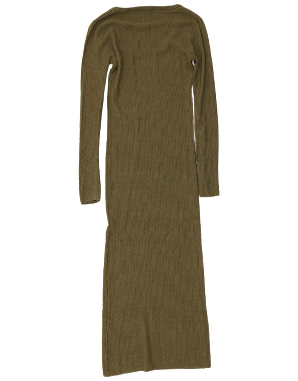 Langärmliges Maxikleid für Damen von Zara, Gr. 8, Größe S, grüne Viskose