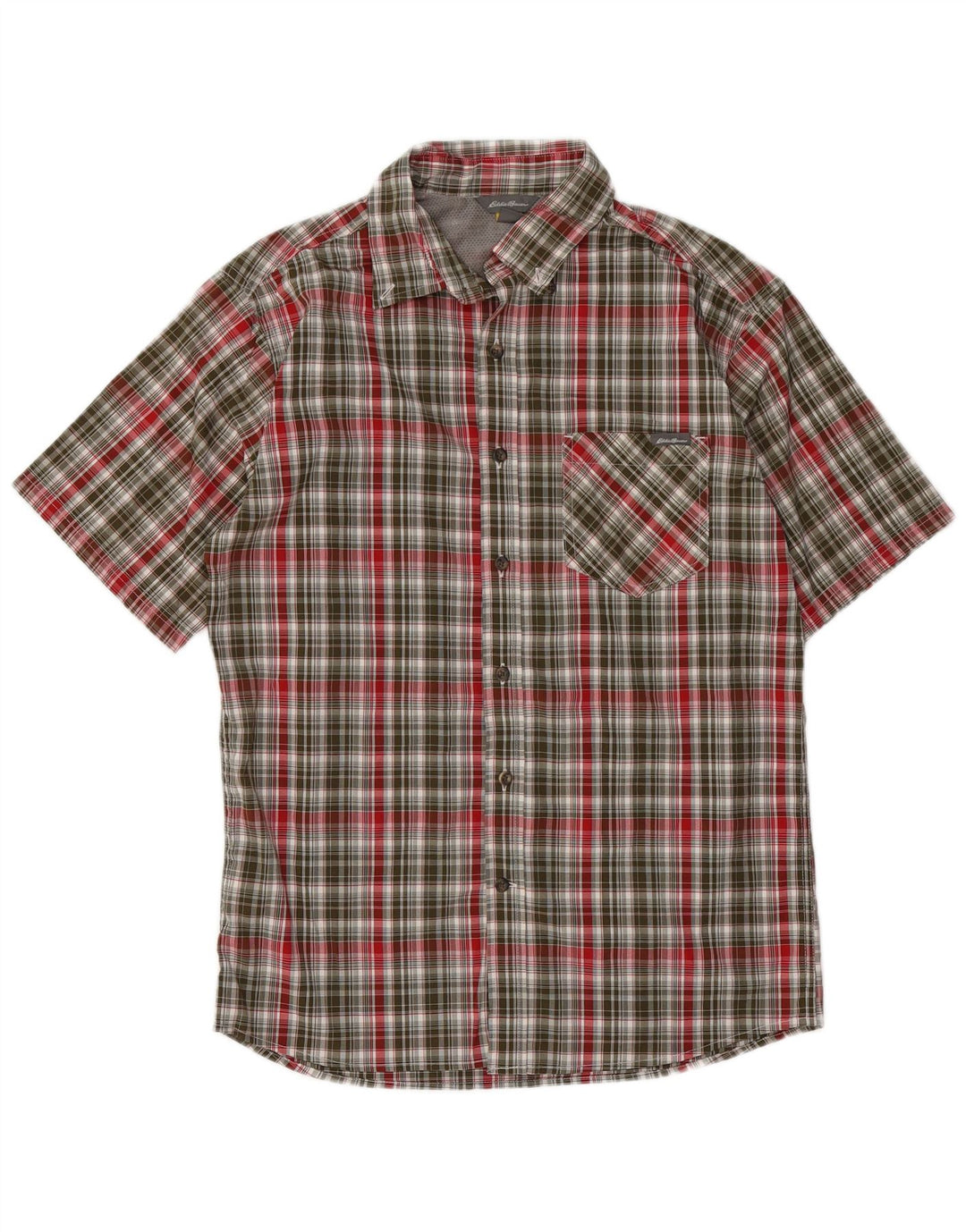 EDDIE BAUER Herren Kurzarmhemd Medium Khaki Check Polyester