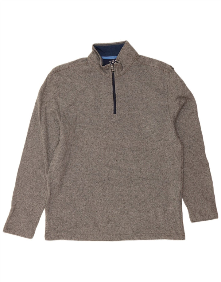 IZOD Herren-Sweatshirt mit Reißverschluss am Hals, Mittelgrau meliertes Polyester