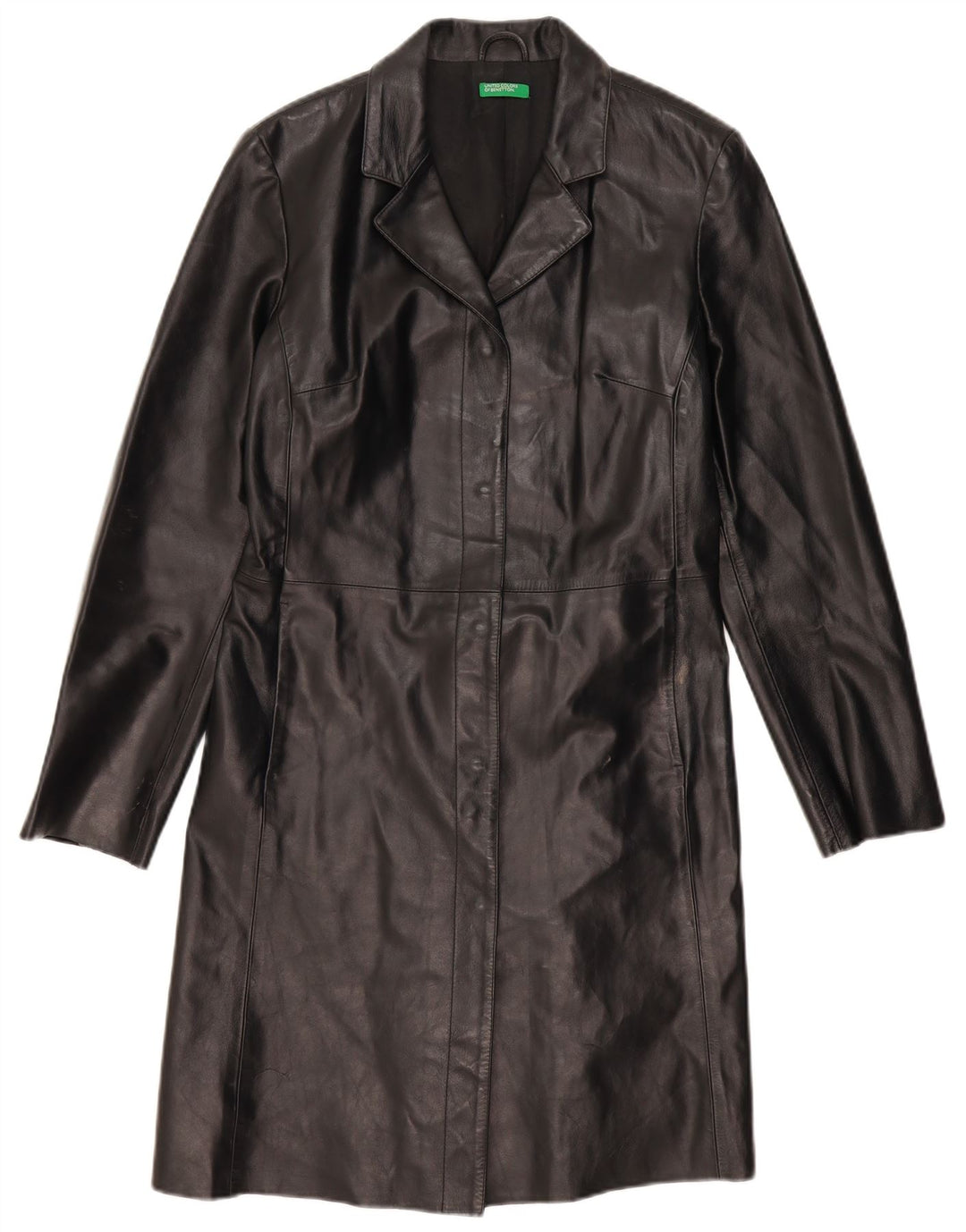 BENETTON Damen Ledermantel IT 46 Großes schwarzes Leder