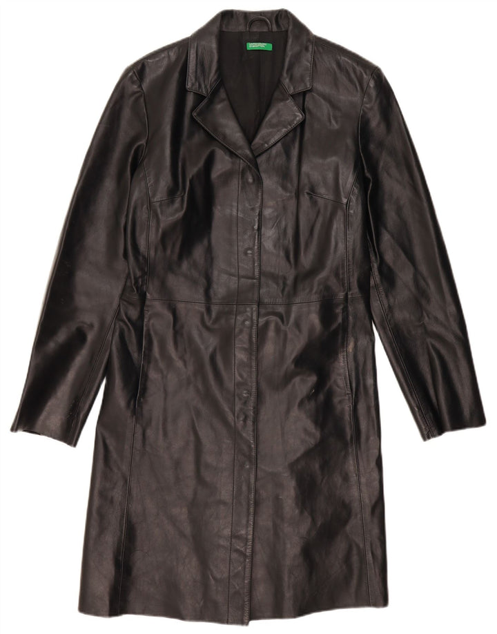 BENETTON Damen Ledermantel IT 46 Großes schwarzes Leder