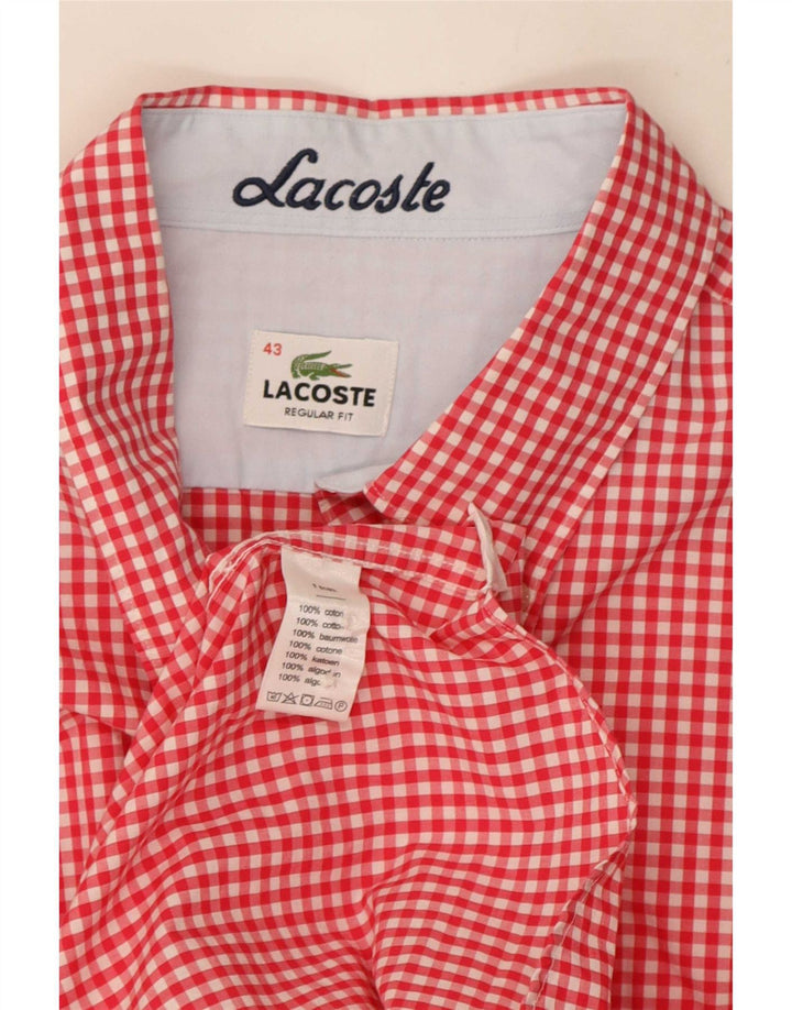 Lacoste Herren-Hemd mit normaler Passform, Größe 43, große rote Gingham-Baumwolle