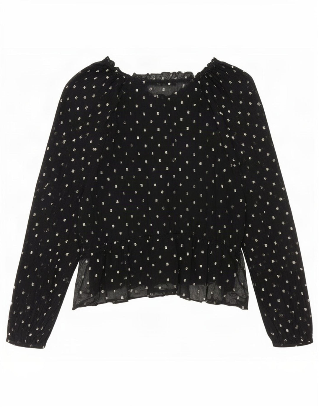 Zara Damen Langarm-Blusenoberteil UK 14 Mittelschwarz geflecktes Polyester