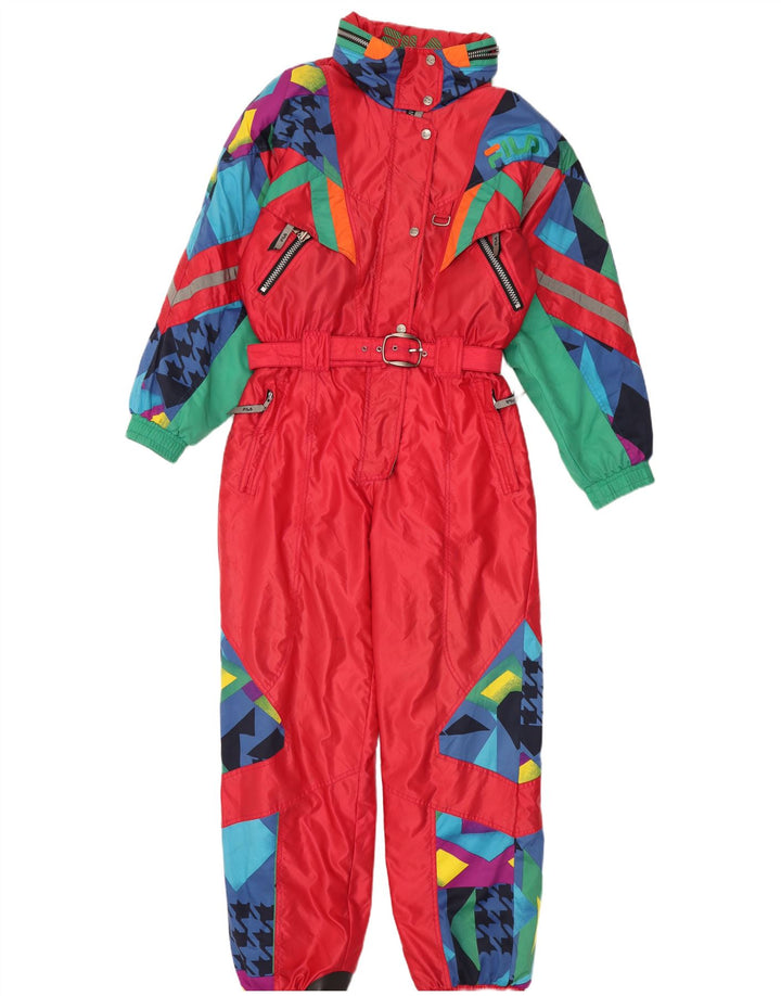 Fila Damen-Skioverall mit Kapuze, IT 46, großes rotes geometrisches Polyamid