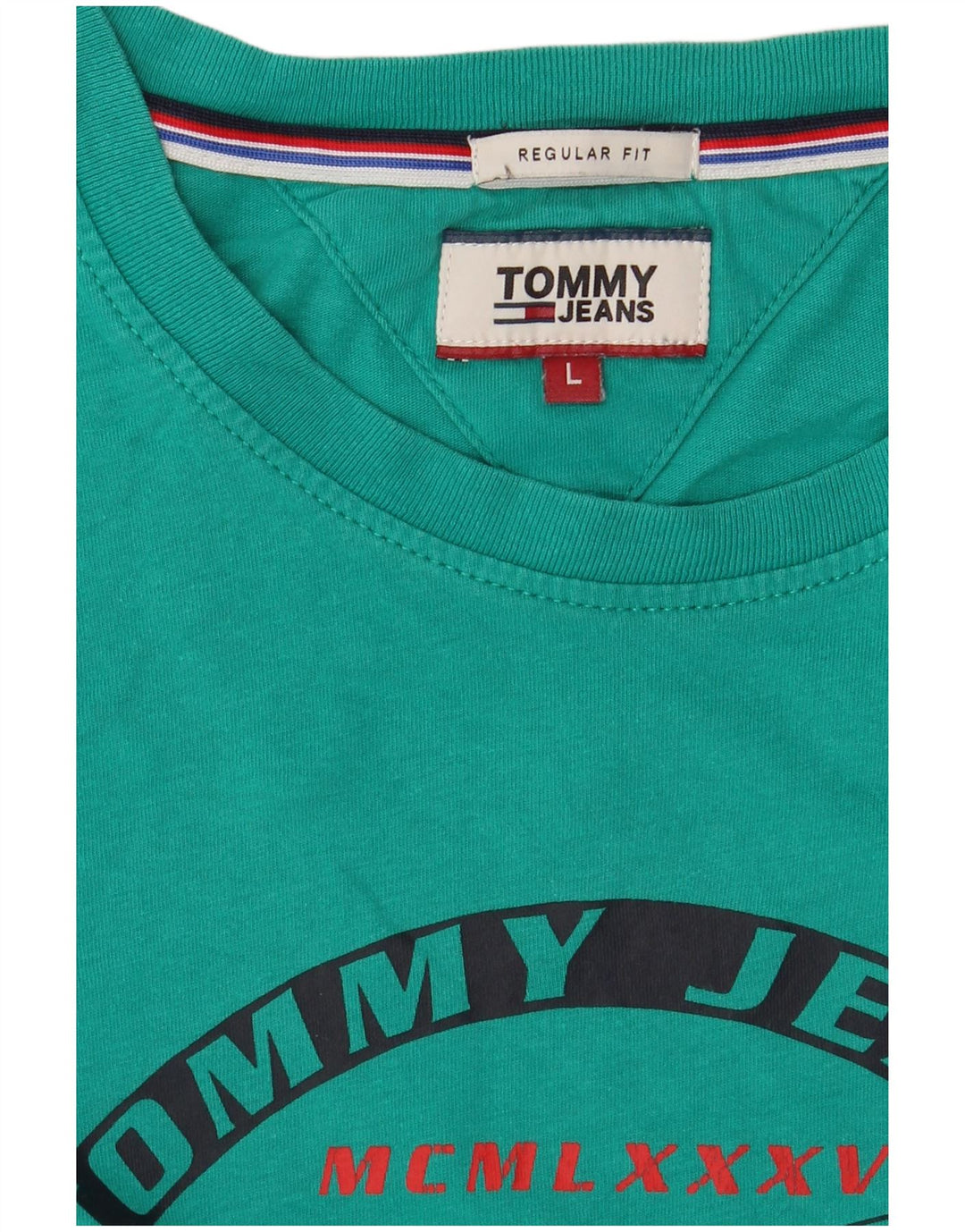 Tommy Hilfiger Herren-T-Shirt mit normaler Passform, Grafik, Größe L, Türkis