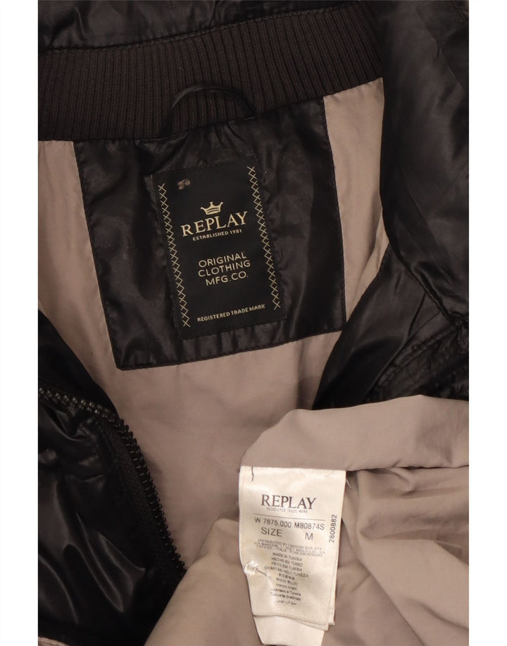 Replay Damen Wattierter Mantel UK 12 Medium Schwarz Polyester