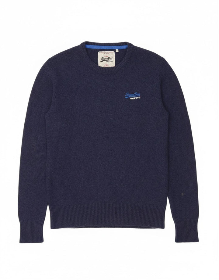 Superdry Herren-Pullover mit Rundhalsausschnitt aus Wolle in mittlerem Marineblau