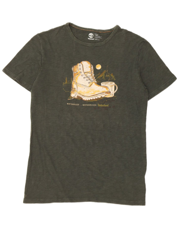 Timberland Herren Slim Fit Graphic T-Shirt Top Small Khaki Baumwolle