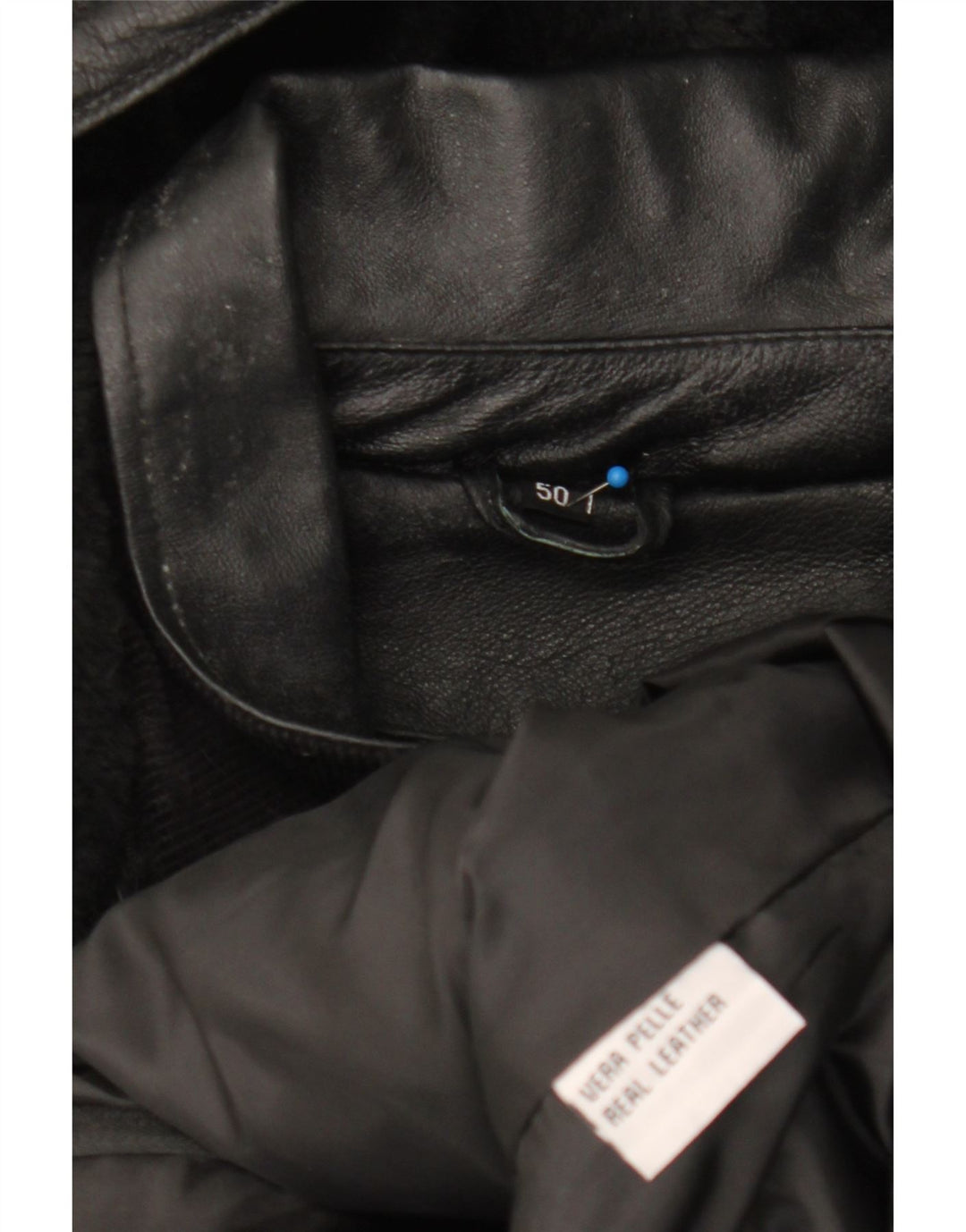 Vintage Herren-Lederjacke mit Kapuze, IT 50, großes schwarzes Leder