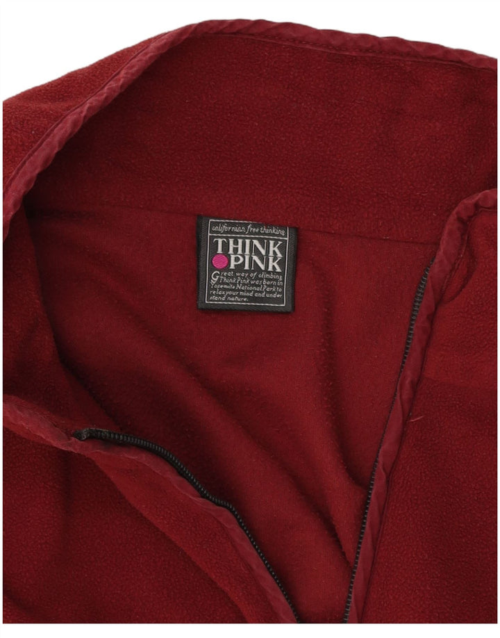 THINK PINK Mens Zip Neck Fleece Jumper Medium Burgundy