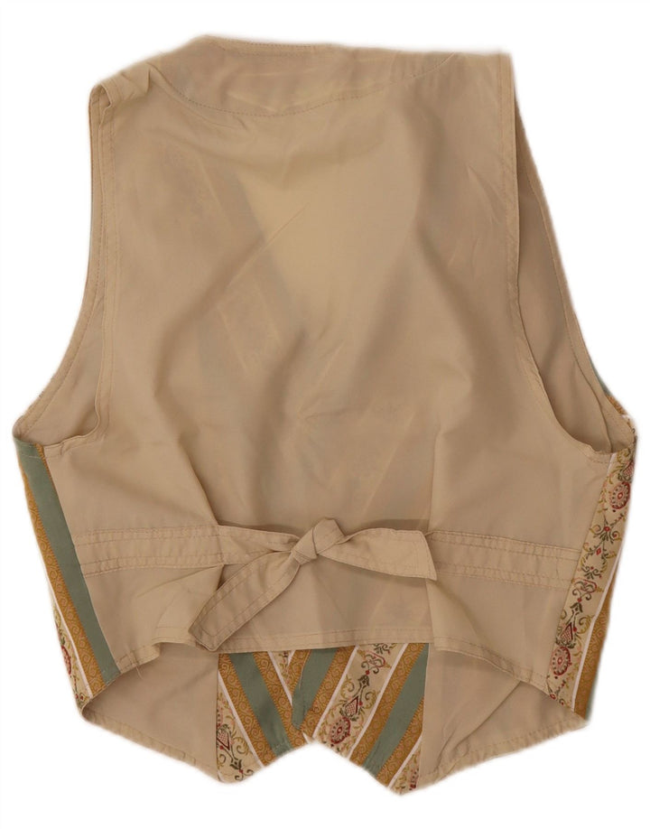 VINTAGE Damen Weste UK 10 Small Beige Fair Isle Baumwolle