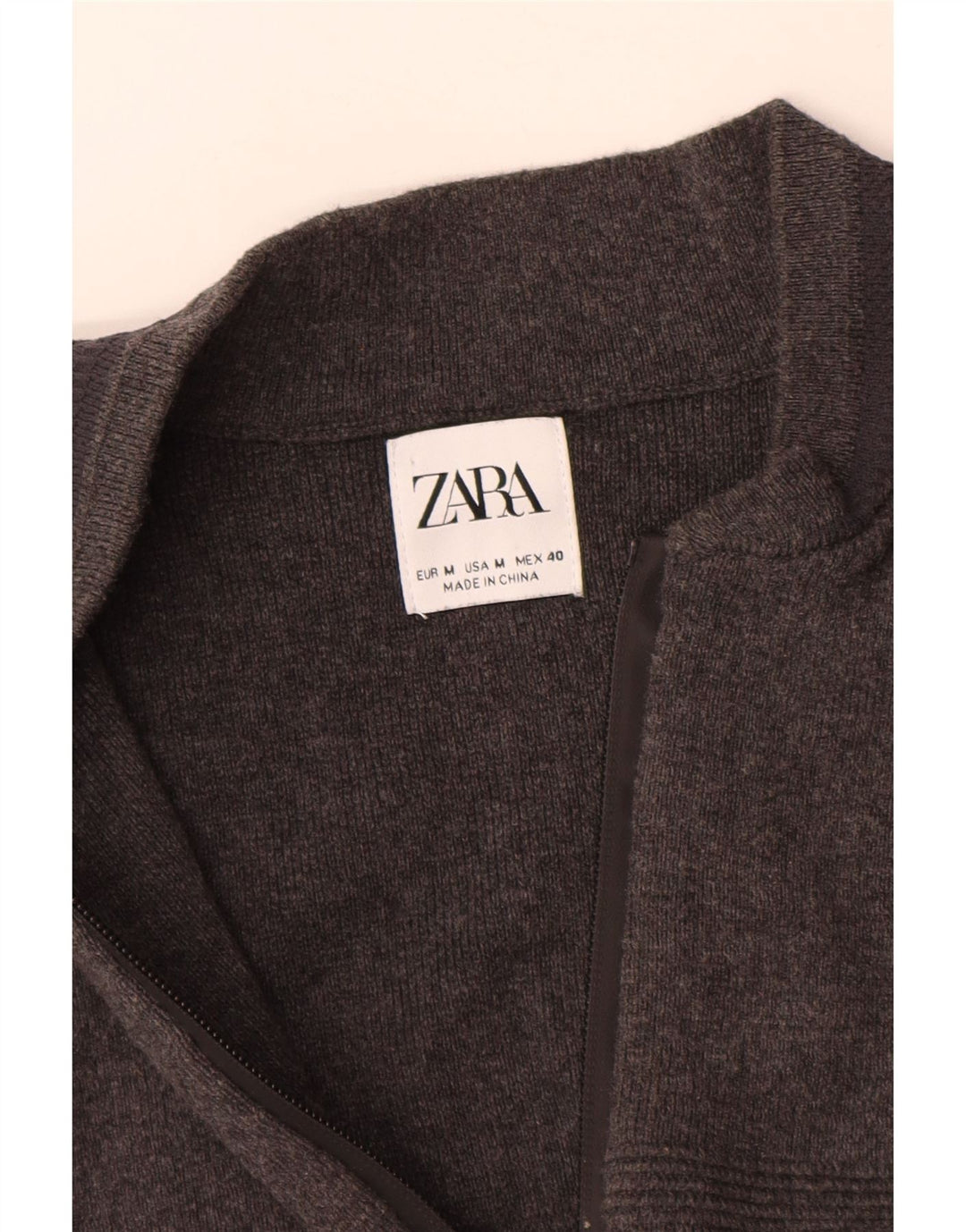 Zara Herren-Cardigan mit durchgehendem Reißverschluss, mittelgraue Baumwolle