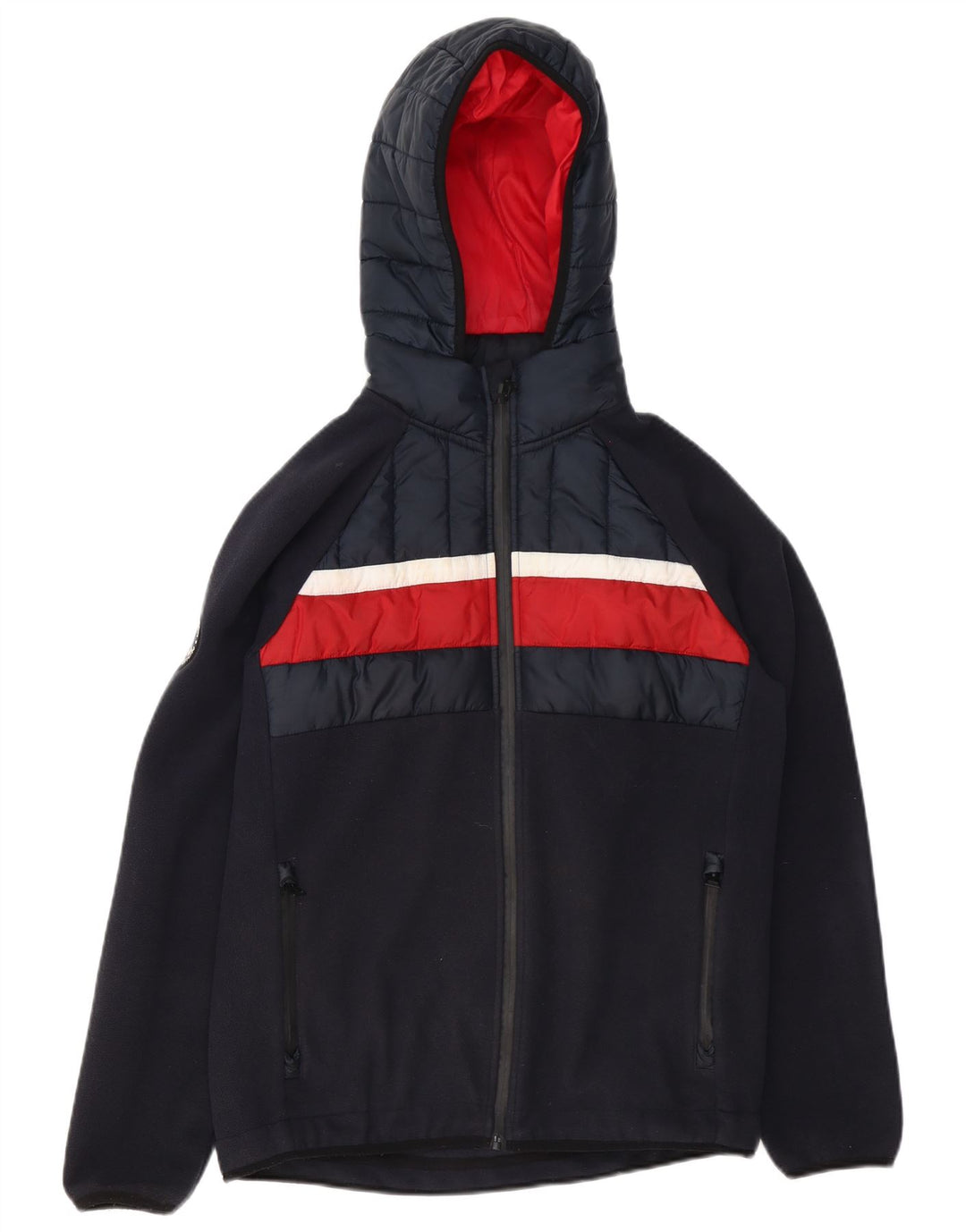 Superdry Herren-Bomberjacke mit Kapuze, UK 38, mittleres Marineblau, Farbblock