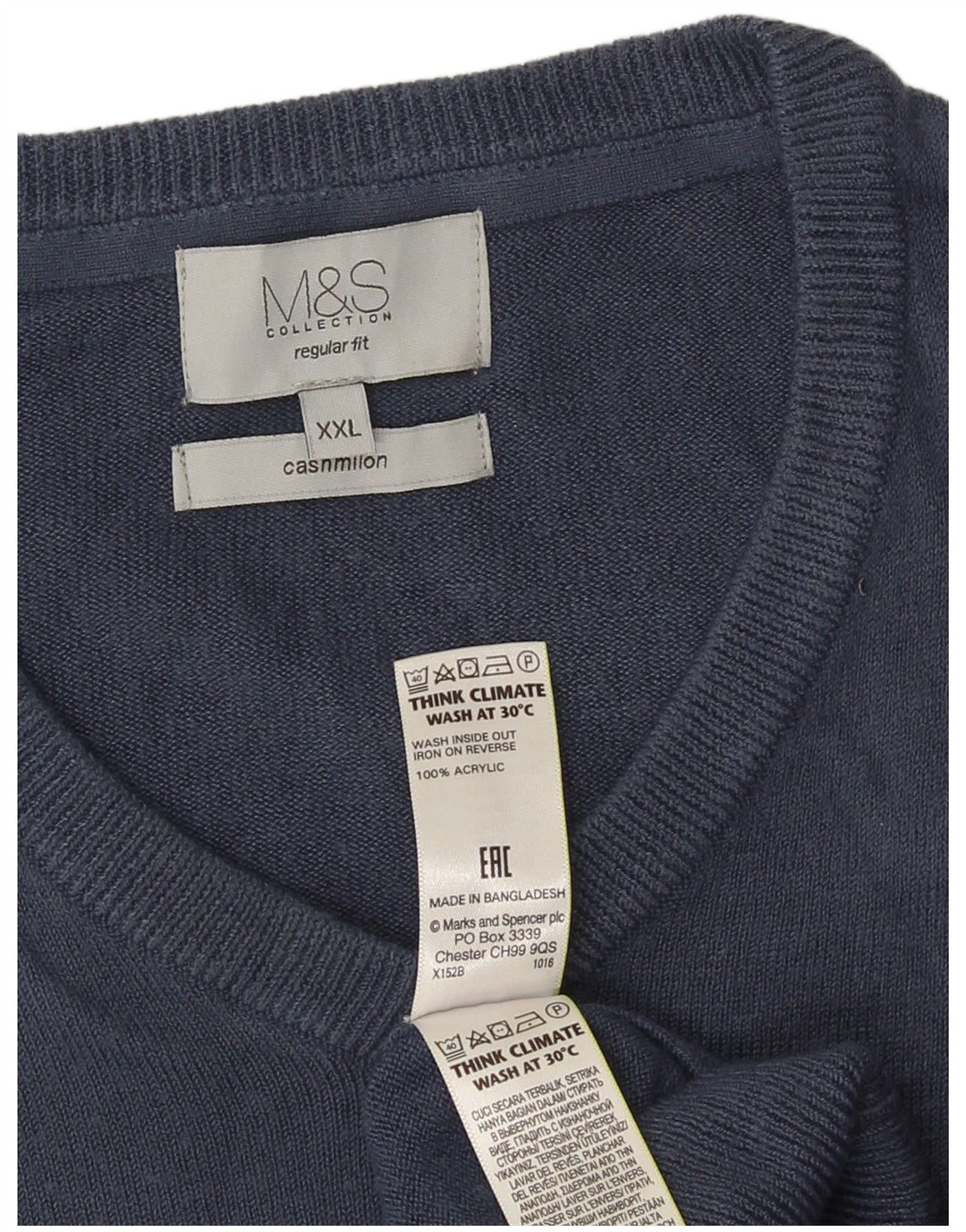 Marks & Spencer Herren-Pullover, reguläre Passform, V-Ausschnitt, 2XL, Marineblau