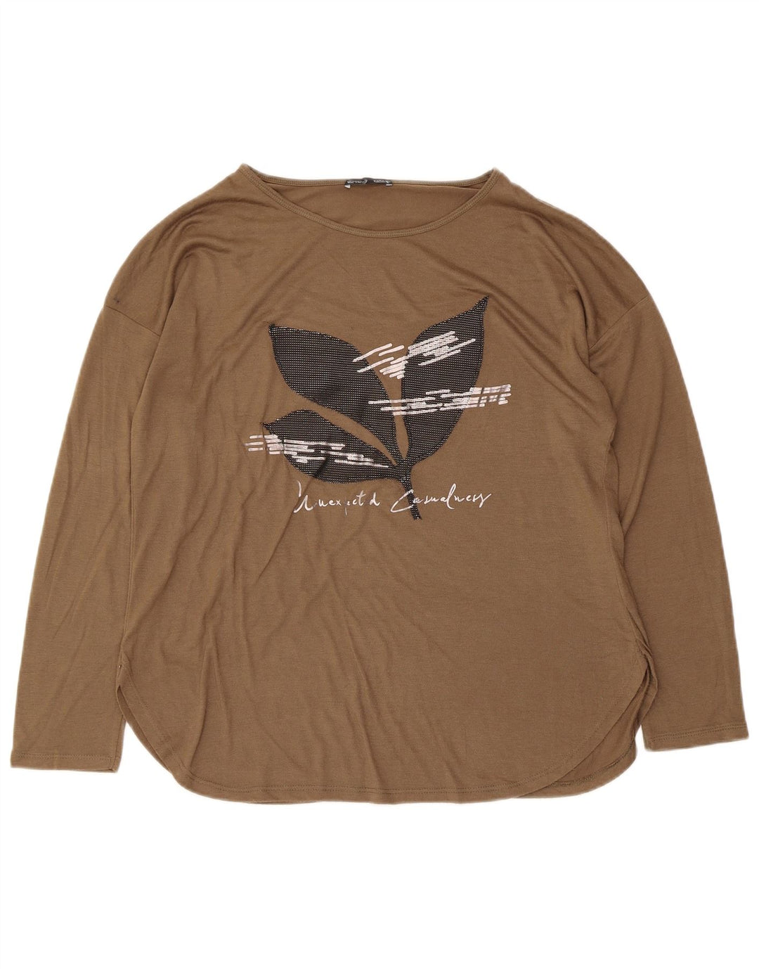 Zara Damen Graphic Top Langarm UK 14 Mittelbraun