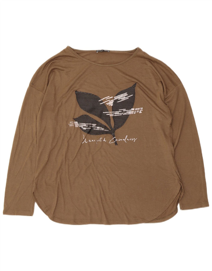 Zara Damen Graphic Top Langarm UK 14 Mittelbraun