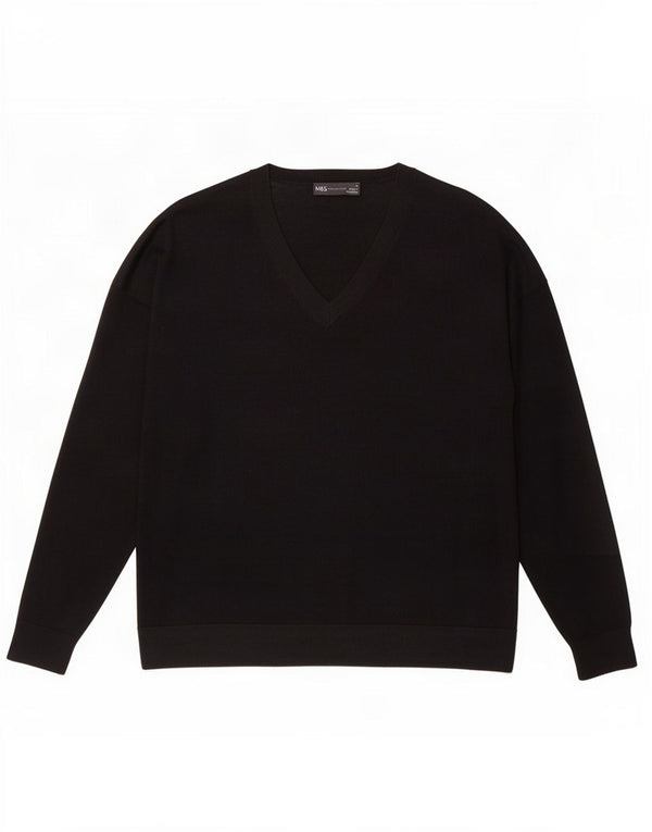 Marks & Spencer Mens V-Neck Jumper Sweater Medium Black Merino Wool