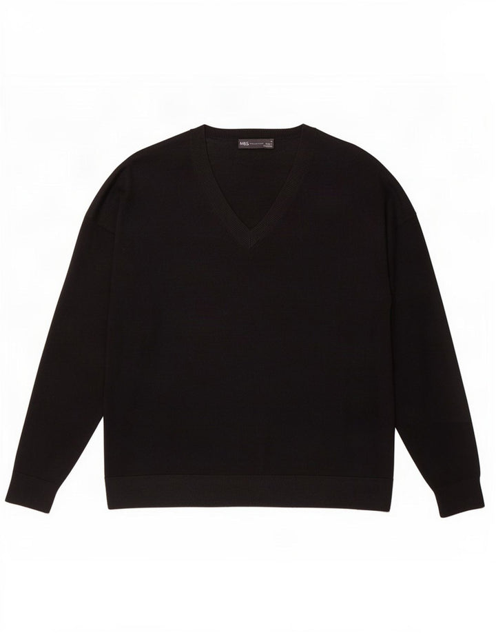 Marks & Spencer Herren-Pullover mit V-Ausschnitt aus mittelschwarzer Merinowolle