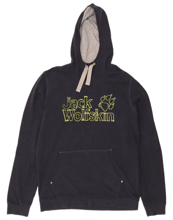 Jack Wolfskin Herren Graphic Hoodie Pullover UK 40/42 Große marineblaue Baumwolle
