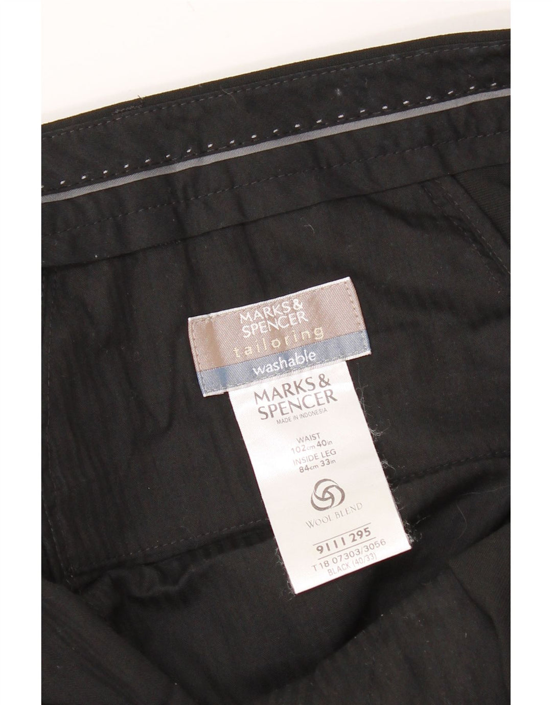 Marks & Spencer Herren-Anzughose mit maßgeschneiderter Passform, W40, L33, schwarze Wolle, klassisch