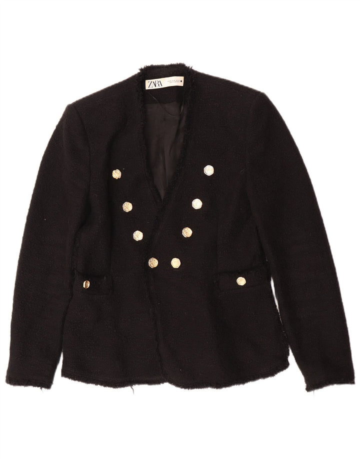 Zweireihiger Blazer für Damen von Zara, UK 12, Mittelschwarz, Baumwolle