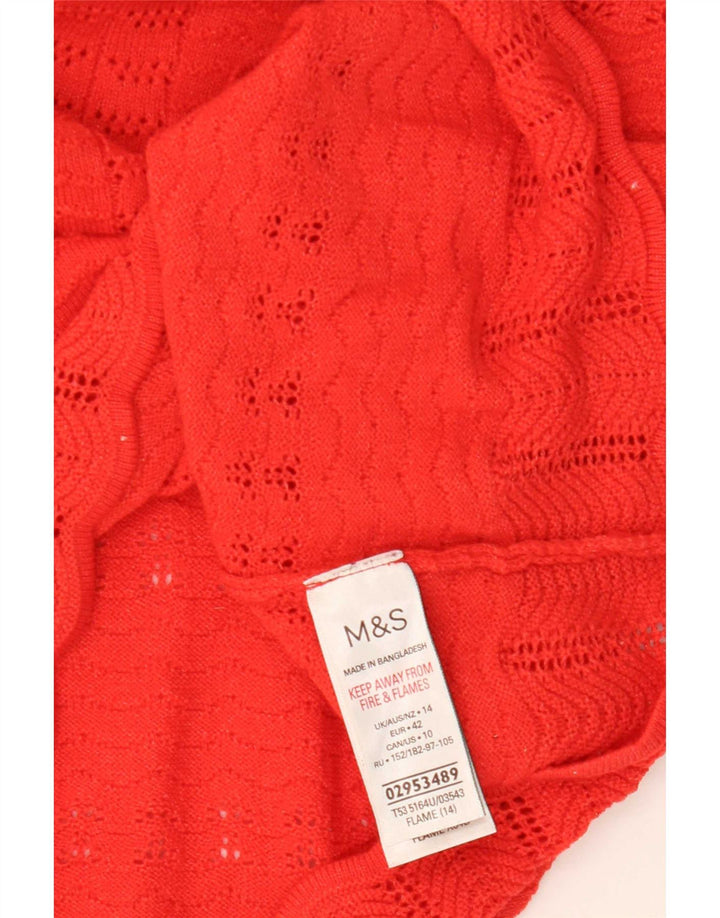 Marks & Spencer Damen-Pullover mit V-Ausschnitt, UK 14, Mittelrot, Polyester
