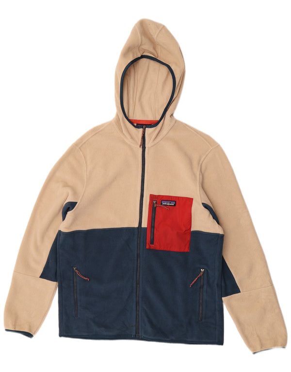 Patagonia Herren-Fleecejacke mit Kapuze, UK 40, Größe L, beige, Colourblock-Polyester