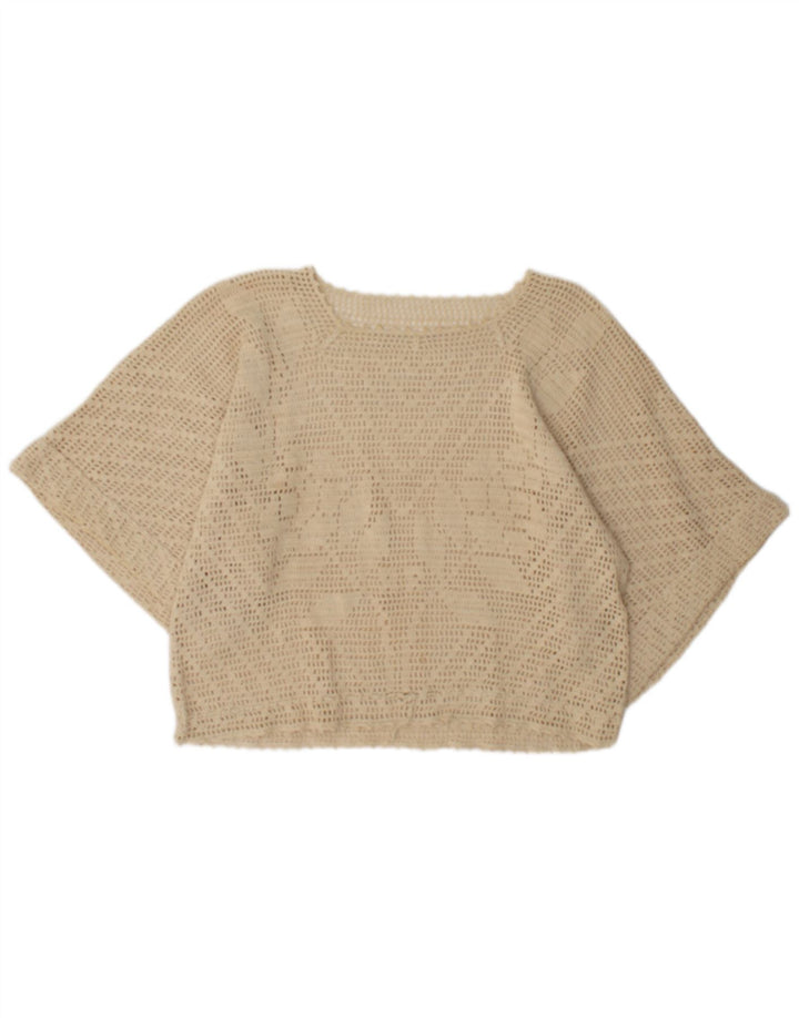 Vintage Damen Fledermaus-Durchsichtiges Top UK 16 Large Beige