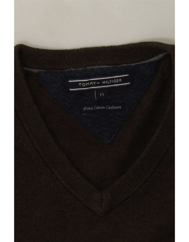 Tommy Hilfiger Herren-Pullover mit V-Ausschnitt aus mittelbrauner Baumwolle