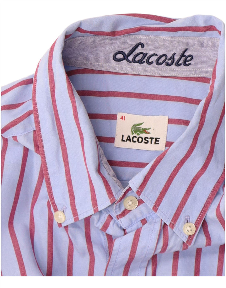 Lacoste Herrenhemd, Größe 41, große blaue Nadelstreifen-Baumwolle