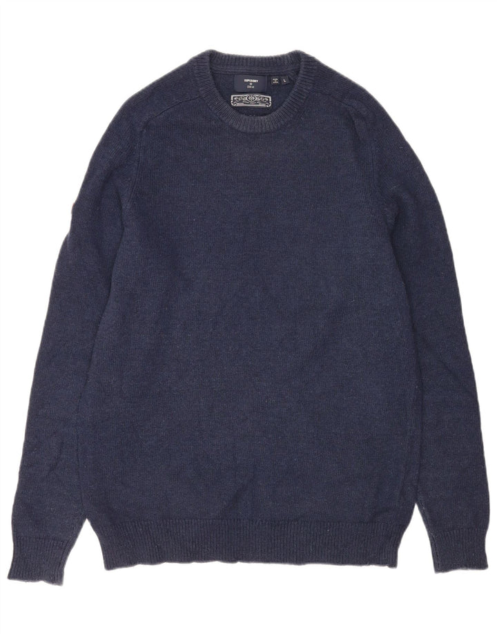 Superdry Herren-Pullover mit Rundhalsausschnitt, groß, marineblaue Lammwolle