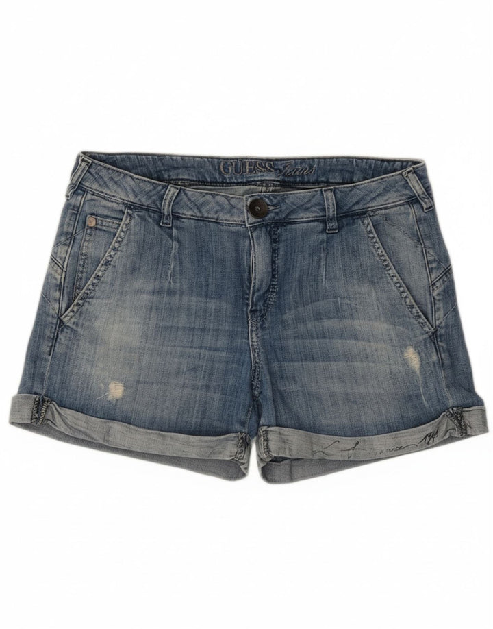 Guess Distressed Denim-Shorts für Damen, W28, mittelblaue Baumwolle