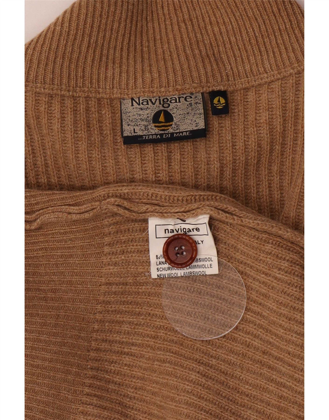 Navigare Herren-Strickjacke, groß, beige Lammwolle