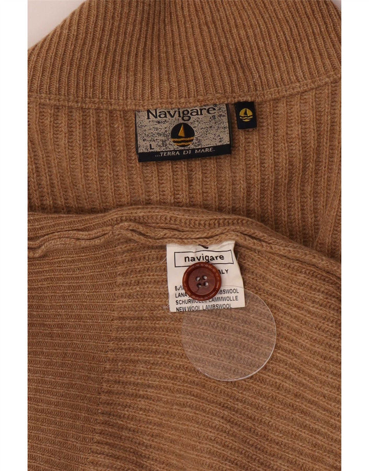 Navigare Herren-Strickjacke, groß, beige Lammwolle