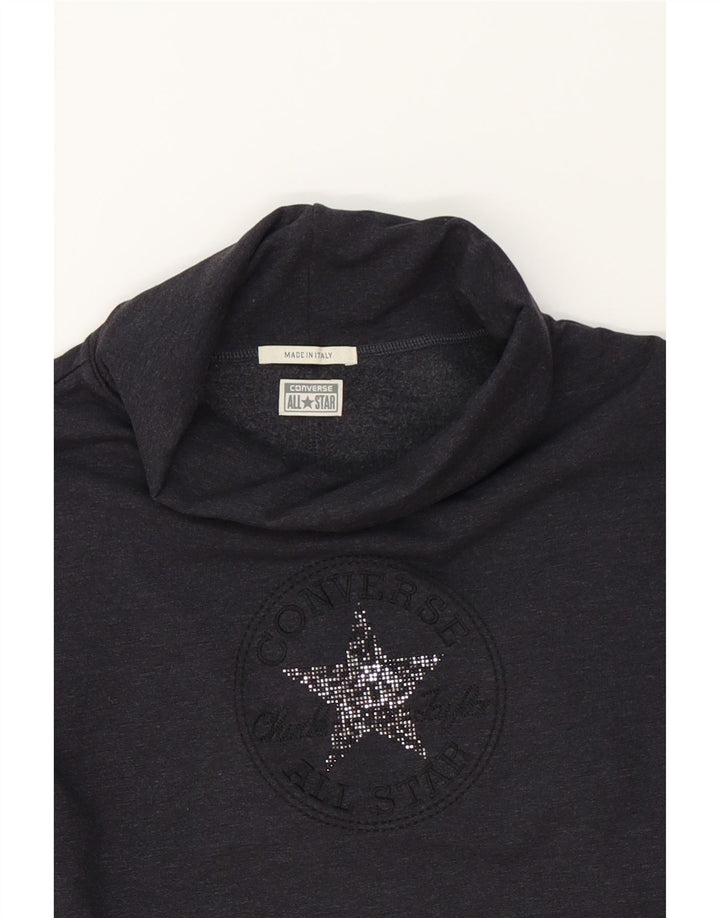 CONVERSE Womens Graphic Roll Neck Sweatshirt Jumper UK 14 Medium Navy Blue Vintage Converse and Second-Hand Converse from Messina Hembry 