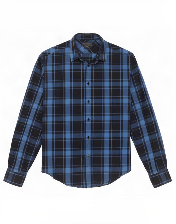 Zara Slim Fit Flanellhemd für Herren, klein, marineblau, kariert, Baumwolle