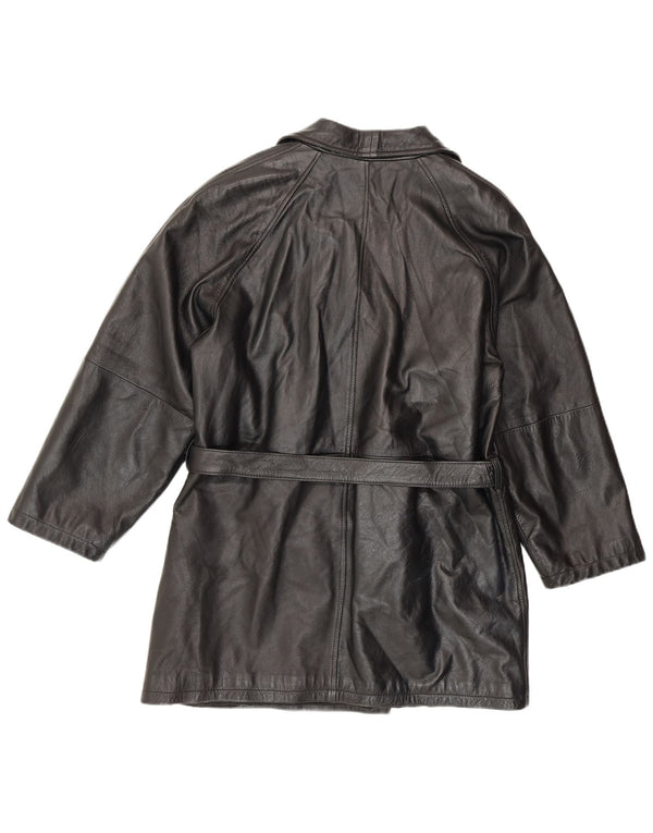 ANTICA PELLERIA Damen Zweireihiger Mantel UK 16 Großes schwarzes Leder