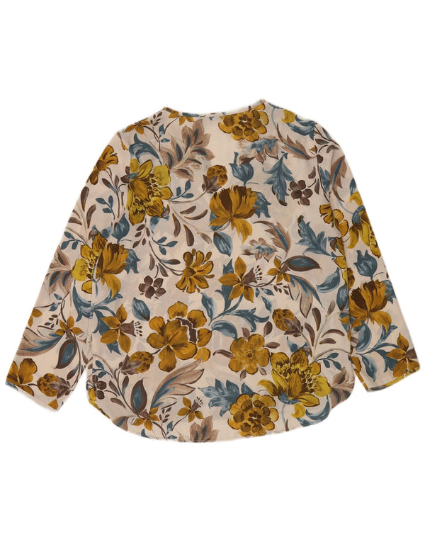 Zara Damen-Langarmblusenoberteil, UK-Größe 46, Größe L, weiß, geblümt