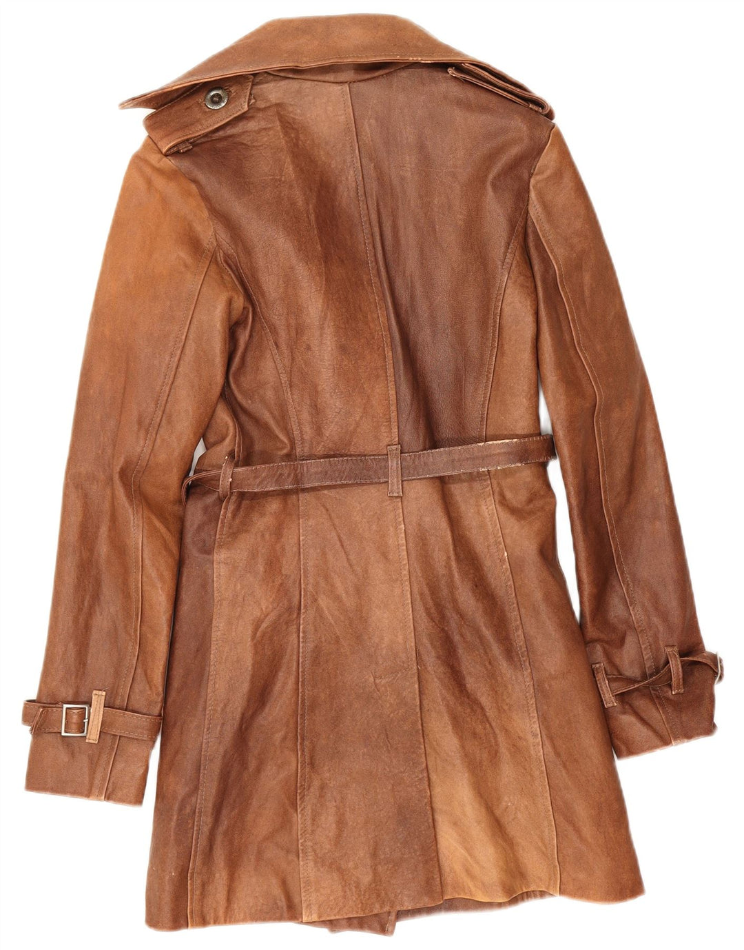 Vintage Damen Zweireihiger Ledermantel IT 42 Mittelbraunes Leder