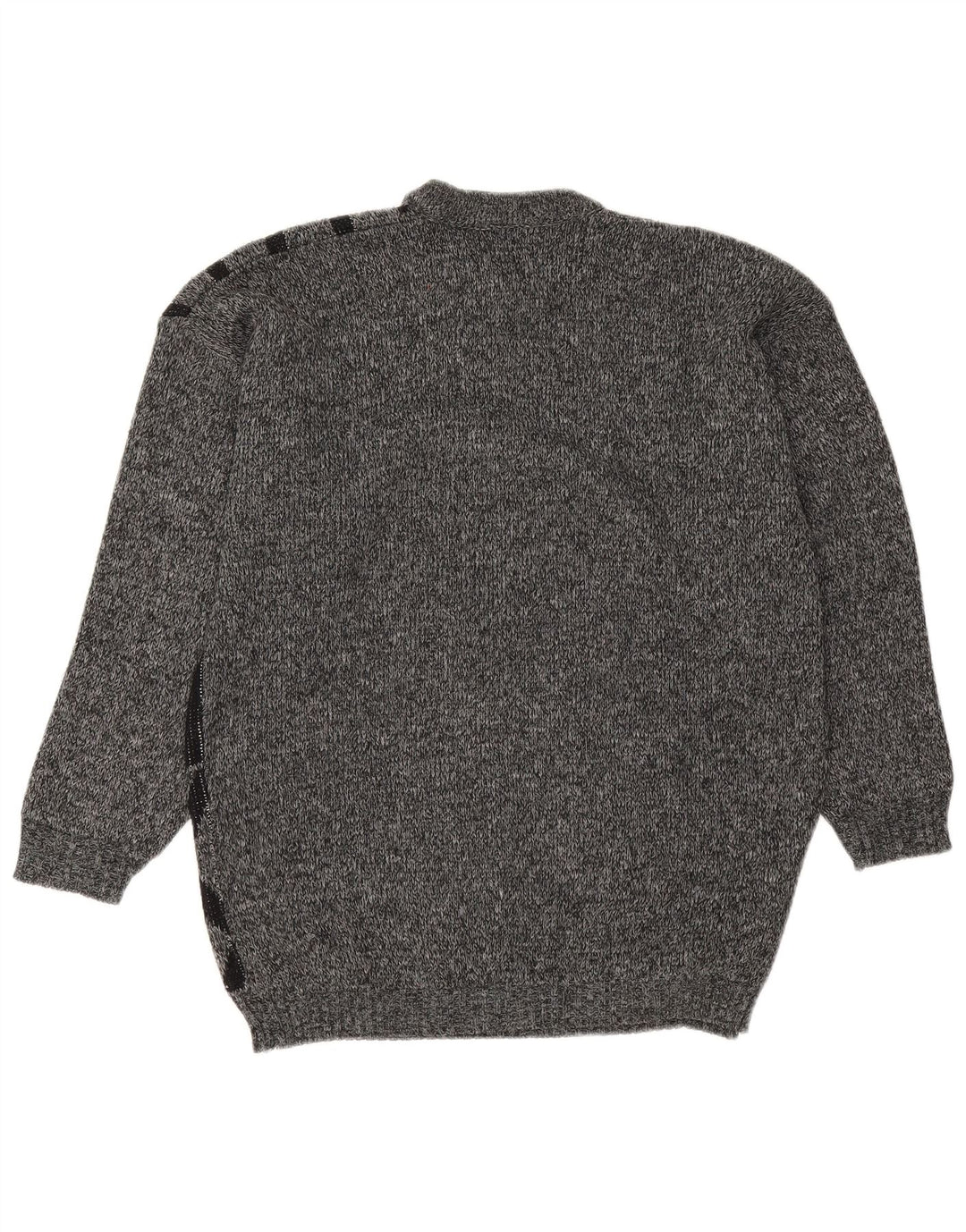 Vintage Herren Pullover mit Rundhalsausschnitt, Mittelgrau, geometrisches Acryl