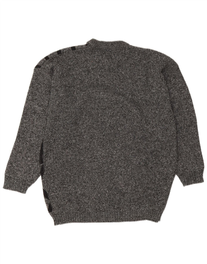 Vintage Herren Pullover mit Rundhalsausschnitt, Mittelgrau, geometrisches Acryl